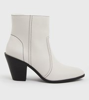 New Look Off White Block Heel Western Boots